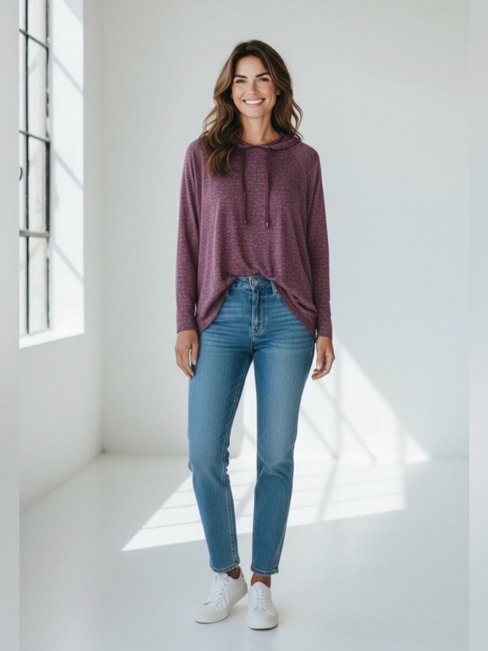 Joan Vass Woman Hooded Pullover // Purple // 1X